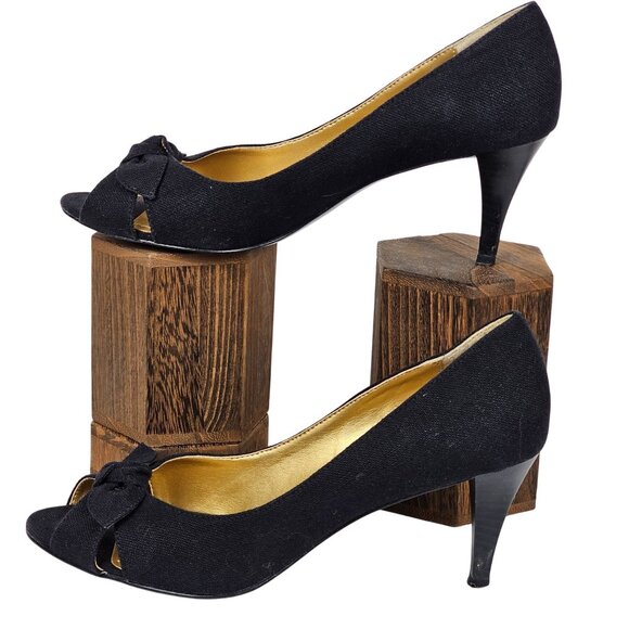 OpenToe Black Gold Sophisticated Elegant ModernChic Classy Pump 3" Heel Shoe 8.5 - Picture 8 of 15